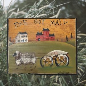 Farmhouse decor- wooden hand painted art- sheep decor- hand made- primitive